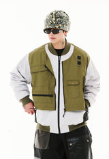 DOUBLE ZIPPER SHIRRING MA-1 JACKET KHAKI / GRAY