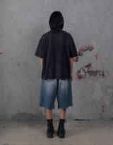 HIERARCHY STUDIOS TYPEWRITER - ウォッシュドブラックスカーオーバーサイズTシャツ
