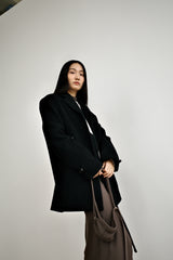 Fuzzy heavy wool coat, Black