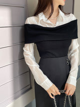Monta Color Matching Off-Shoulder Knit Layered Shirt