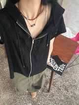 Knit Vest Hood Zip-Up