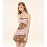 [GirlyFancyClub] Sweet and Spicy Leopard Print Dress Tulle Patch Sexy Dress