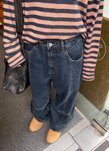 クロススリットステッチデニムパンツ