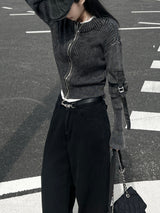Y2K Back Point X Strap Bijo Wide Loose Fit Denim Long Pants (Black)