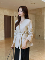 Illy V-neck No Collar Jacket (Belt set)