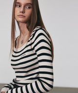 STRIPE LOGO SQUARE NECK KNIT_BLACK
