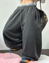 オーバーピッグベーシックバルーンサイドスリットロングパンツ - 4 COLORS