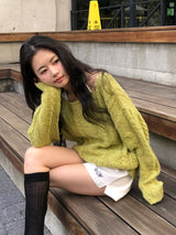 シナモンケーブルニット_オリーブ