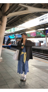 blue floral sleeveless chiffon long dress