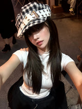 Check tweed beret