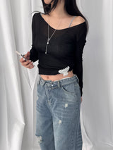 Toris Distressed Fold-Cuff Wide Denim Pants