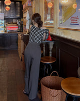 Viunne Ribbon Checkered Blouse