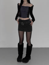 cream belt knit skirt(2 color)