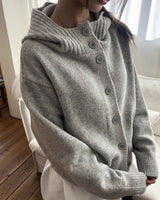 Kuan Hood High-Neck Buttoned Knit Cardigan