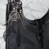 Black frill ribbon keyring