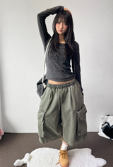 The Hill Pigment Washed Cargo Bermuda Pants  4 Color 
