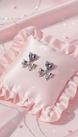 [Aespa Winter Earrings] ハートクリスタルアンドリボンピアス-シルバー
