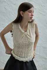 Ribbon sleeveless knit_cream