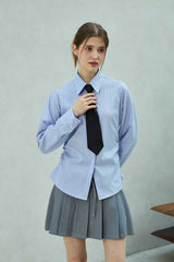LOWELL SLIM FIT STRIPE SHIRRLING SHIRT / SKY BLUE