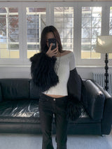 Luna Skin Off-Shoulder Cable Slim-Fit Knit