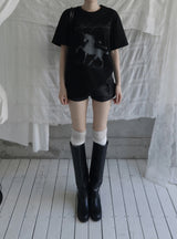 Deconlow studded black denim shorts