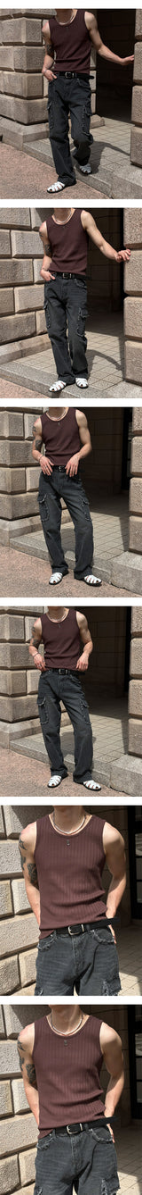 [Unisex] Fringe cargo denim pants(3color)