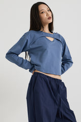 コットンレイヤード長袖Tシャツ, Navy