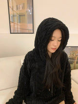 [UNISEX]スノーケーブルフリースロングスリーブフーディー