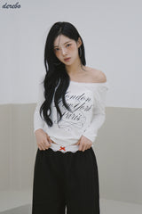 Lace lettering wide casual banding pants