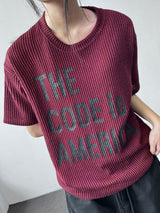 Cody Unai Big Letter Semi-Cropped Ribbed Knit T-Shirt 3color
