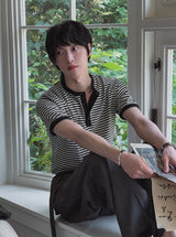 Yushi Stripe Henley Neck Short Sleeve T-Shirt