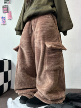 テディベイビー🤎🐻🧸 オーバーカーゴストリングファーパンツ 💚🤎🖤🧡4カラー