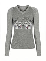 Emoha Original Women's Gray Long-Sleeved Lace-Trimmed Slim-Fit Sexy T-Shirt