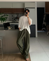 Cool Pin Tuck Linen Wide Pants