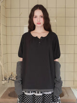Back ribbon flare top / charcoal