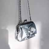 シルバーリボンフグフレームミニバッグ (Handmade bag)
