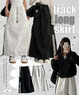 Nana Track Nylon String Shirring Long Skirt