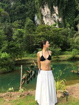 Shirring Cotton Maxi Skirt (White)