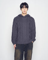 25FW LOW GAUGE CABLE KNIT HOODIE CHARCOAL