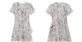French flower shirring wrap dress