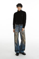 Wasteland Fitter Oil-stained Dirty Fit Straight-leg Hole Jeans