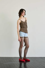 LEOPARD FRILL SLEEVELESS TOP / BROWN