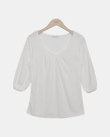 Mameko Shirred  7-Sleeve T-Shirt