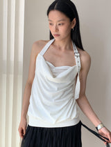 バックル ホルターストラップ ノースリーブTシャツ