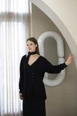 Offshoulder Wrap Strap Cardigan Black