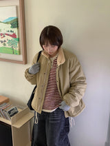 マーデンヘアリーストライプボタンニット