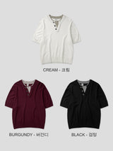 Tobon Button Layered Knit Short Sleeve