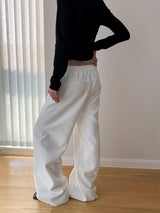 Solid color casual banding wide pants