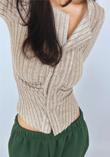 (BODY-SHAPING FIT♥) スリムボタンシャードカラーVネックニットカーディガン - 2 COLOR