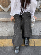 26SS★ [BAONHAUS]ティンダーコットンワイドバンディングフラワーパンツ